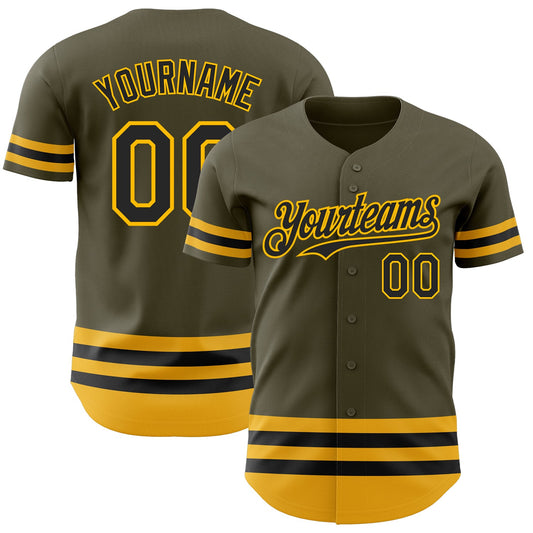 Custom Olive Black-Gold Line Authentic Salute To Service Baseball Jersey - Sky-Custom