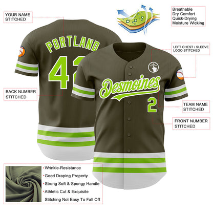 Custom Olive Neon Green-White Line Authentic Salute To Service Baseball Jersey - Sky-Custom