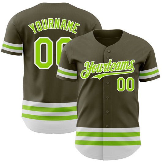 Custom Olive Neon Green-White Line Authentic Salute To Service Baseball Jersey - Sky-Custom