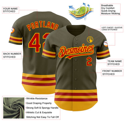 Custom Olive Red-Gold Line Authentic Salute To Service Baseball Jersey - Sky-Custom