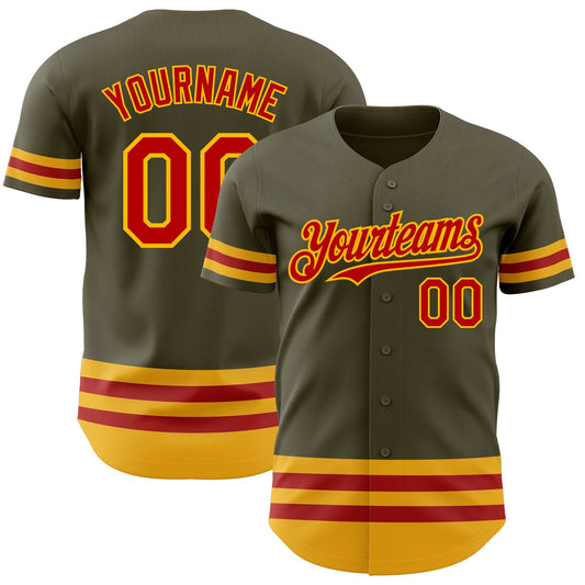 Custom Olive Red-Gold Line Authentic Salute To Service Baseball Jersey - Sky-Custom