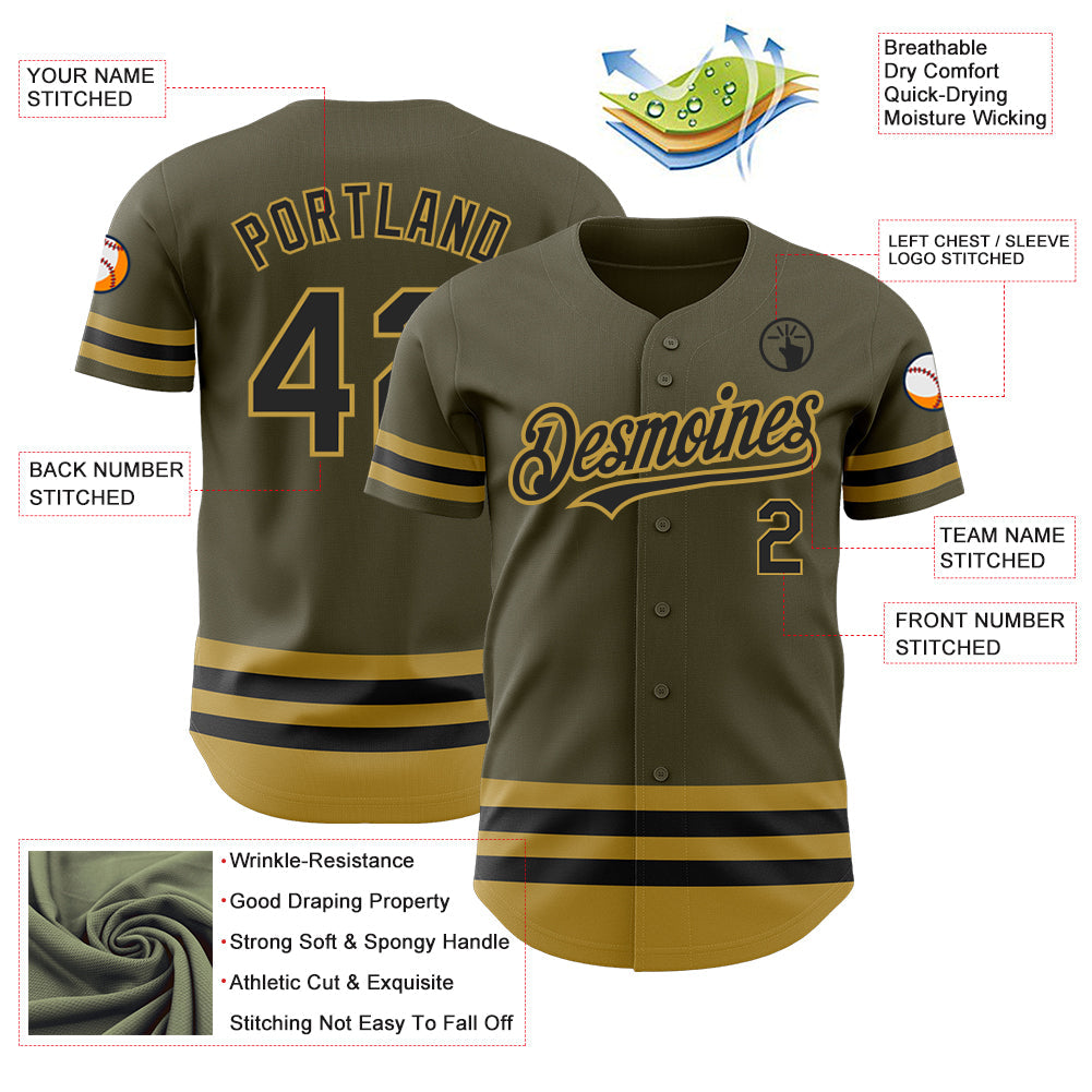 Custom Olive Black-Old Gold Line Authentic Salute To Service Baseball Jersey - Sky-Custom