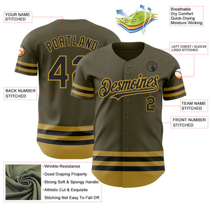 Custom Olive Black-Old Gold Line Authentic Salute To Service Baseball Jersey - Sky-Custom