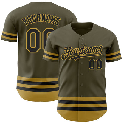 Custom Olive Black-Old Gold Line Authentic Salute To Service Baseball Jersey - Sky-Custom