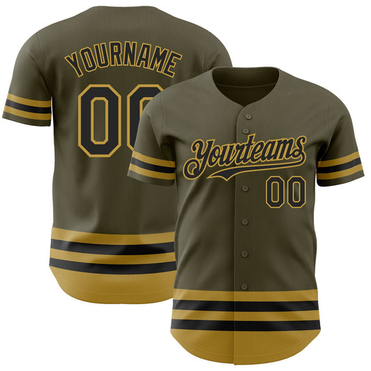 Custom Olive Black-Old Gold Line Authentic Salute To Service Baseball Jersey - Sky-Custom