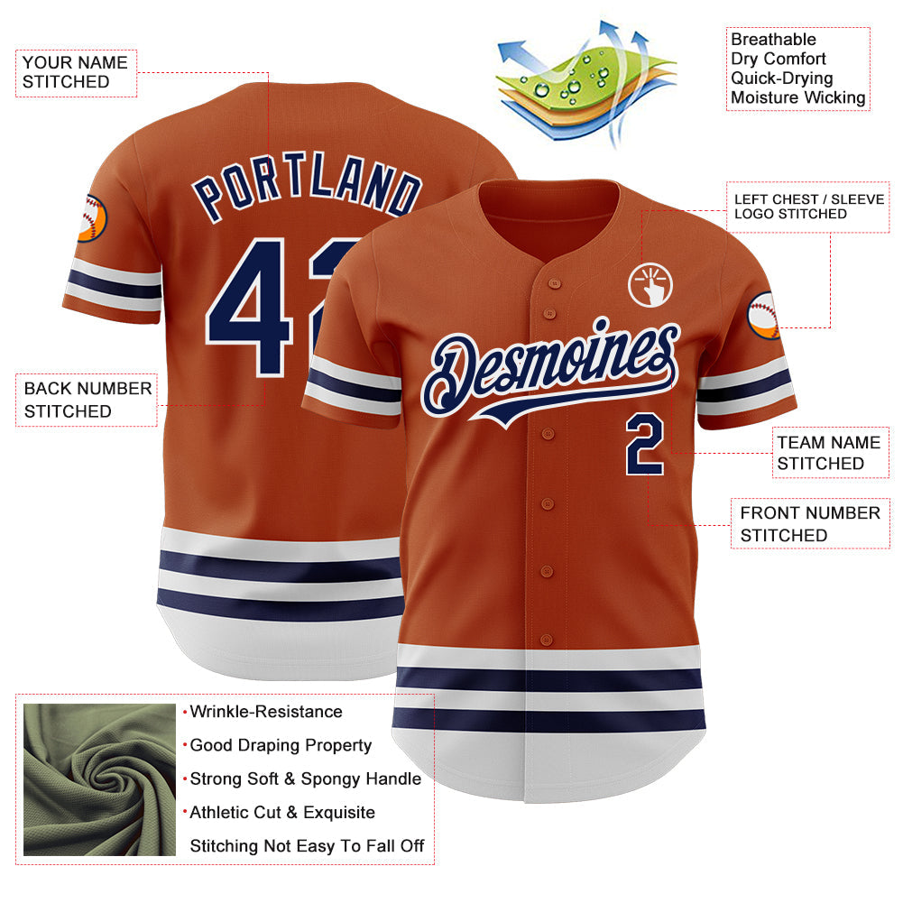 Custom Texas Orange Navy-White Line Authentic Baseball Jersey - Sky-Custom