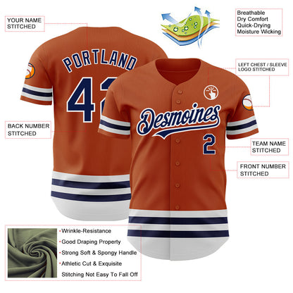 Custom Texas Orange Navy-White Line Authentic Baseball Jersey - Sky-Custom