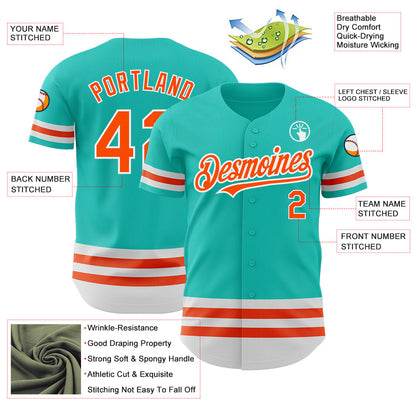 Custom Aqua Orange-White Line Authentic Baseball Jersey - Sky-Custom