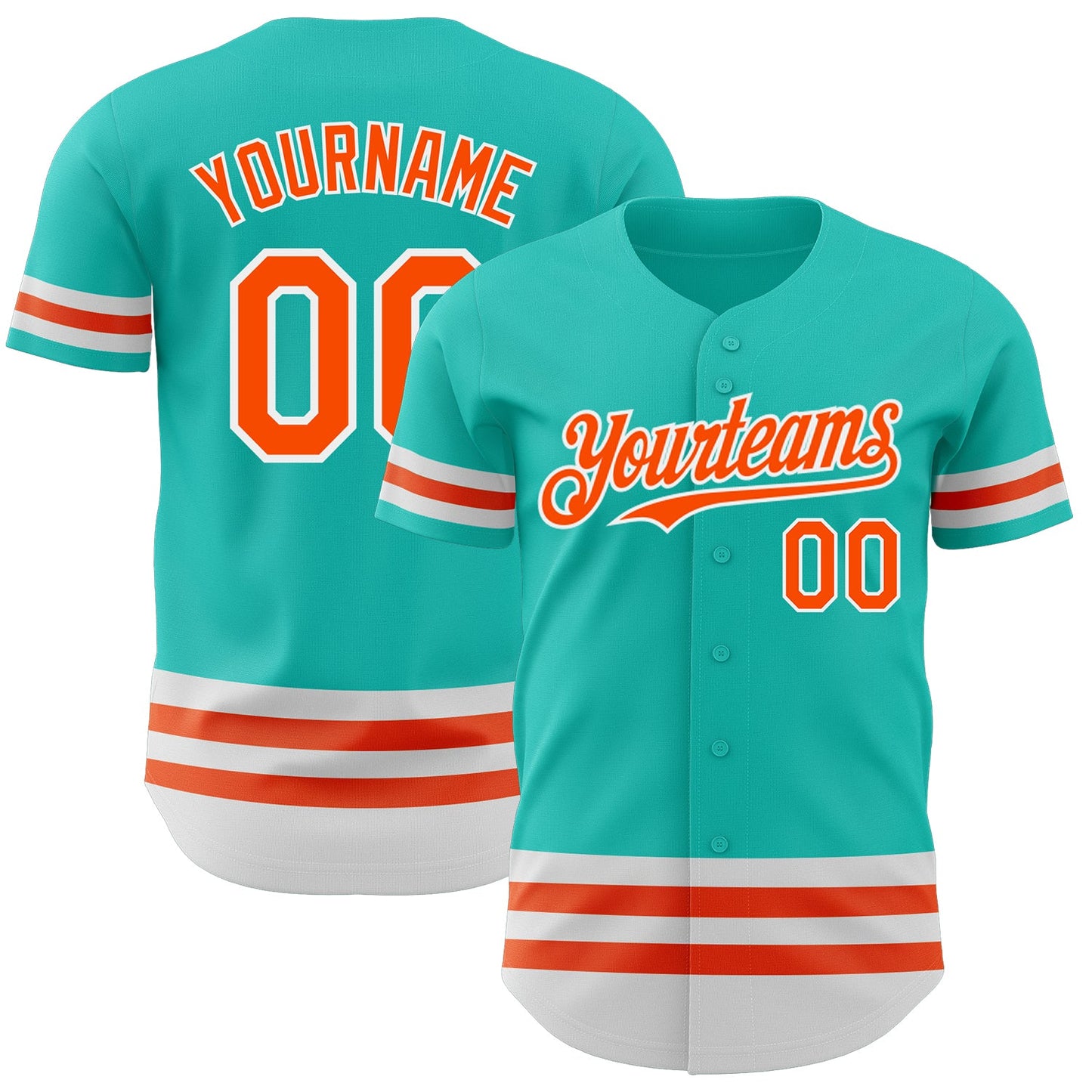 Custom Aqua Orange-White Line Authentic Baseball Jersey - Sky-Custom