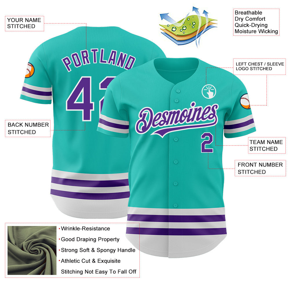 Custom Aqua Purple-White Line Authentic Baseball Jersey - Sky-Custom