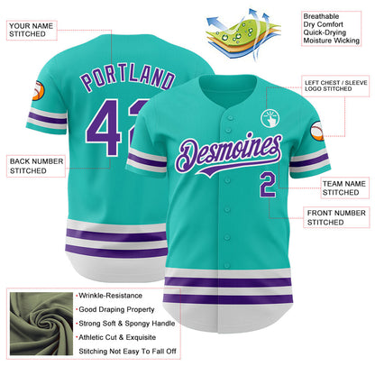 Custom Aqua Purple-White Line Authentic Baseball Jersey - Sky-Custom