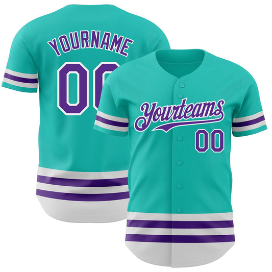 Custom Aqua Purple-White Line Authentic Baseball Jersey - Sky-Custom