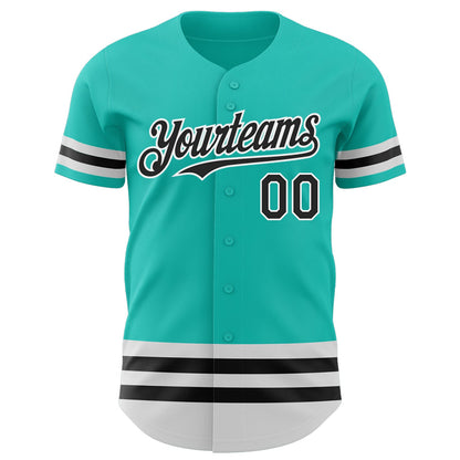 Custom Aqua Black-White Line Authentic Baseball Jersey - Sky-Custom