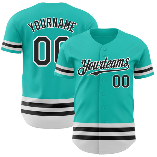 Custom Aqua Black-White Line Authentic Baseball Jersey - Sky-Custom