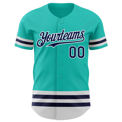 Custom Aqua Navy-White Line Authentic Baseball Jersey - Sky-Custom