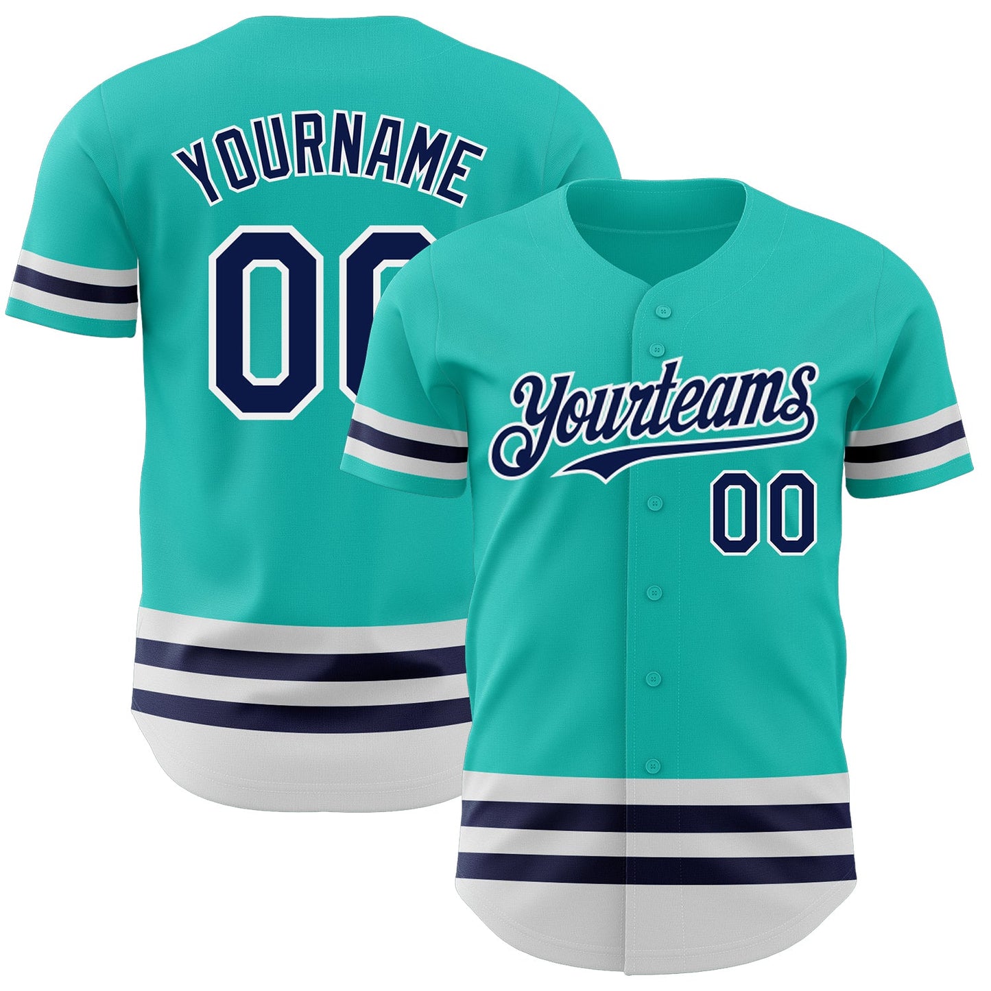 Custom Aqua Navy-White Line Authentic Baseball Jersey - Sky-Custom