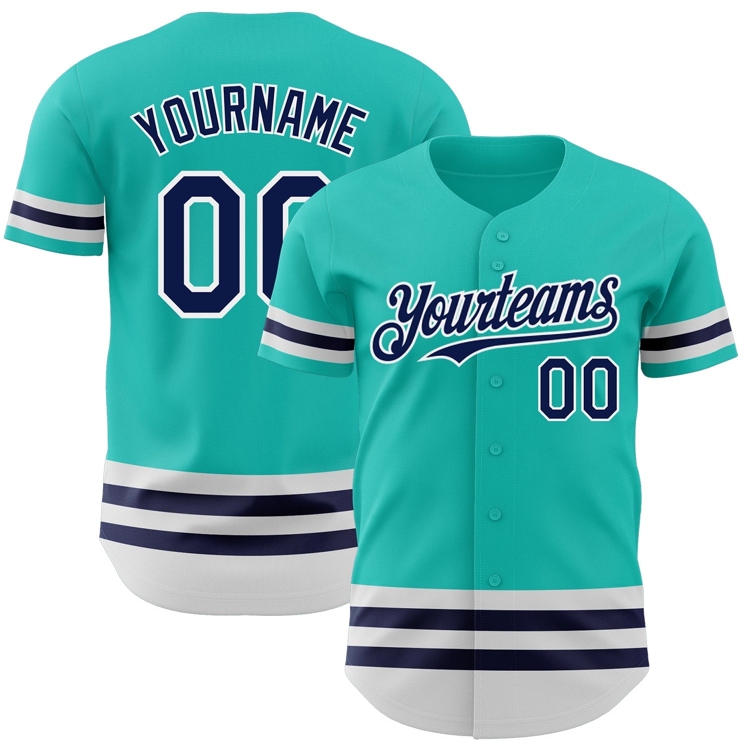 Custom Aqua Navy-White Line Authentic Baseball Jersey - Sky-Custom