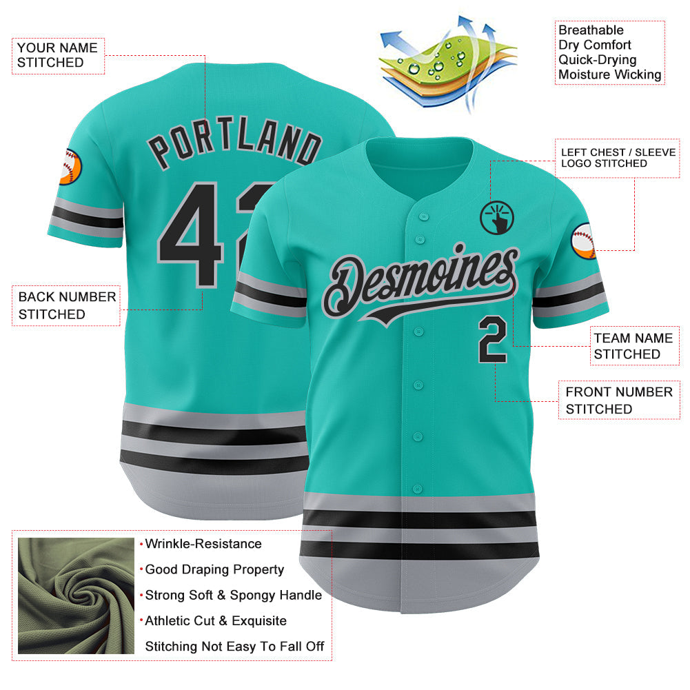 Custom Aqua Black-Gray Line Authentic Baseball Jersey - Sky-Custom