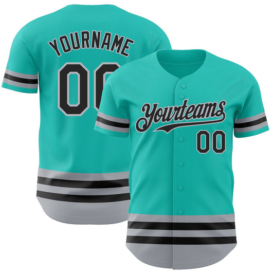 Custom Aqua Black-Gray Line Authentic Baseball Jersey - Sky-Custom