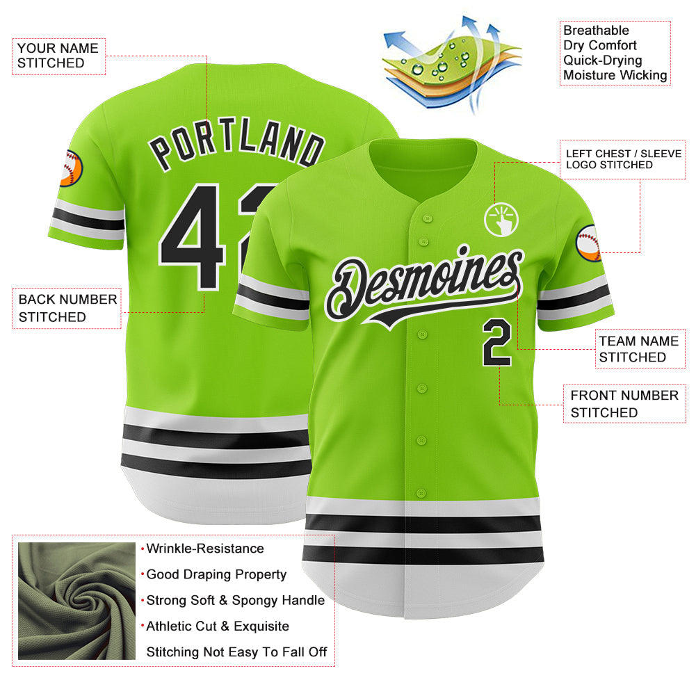 Custom Neon Green Black-White Line Authentic Baseball Jersey - Sky-Custom