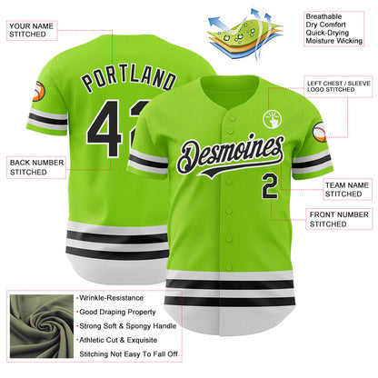 Custom Neon Green Black-White Line Authentic Baseball Jersey - Sky-Custom