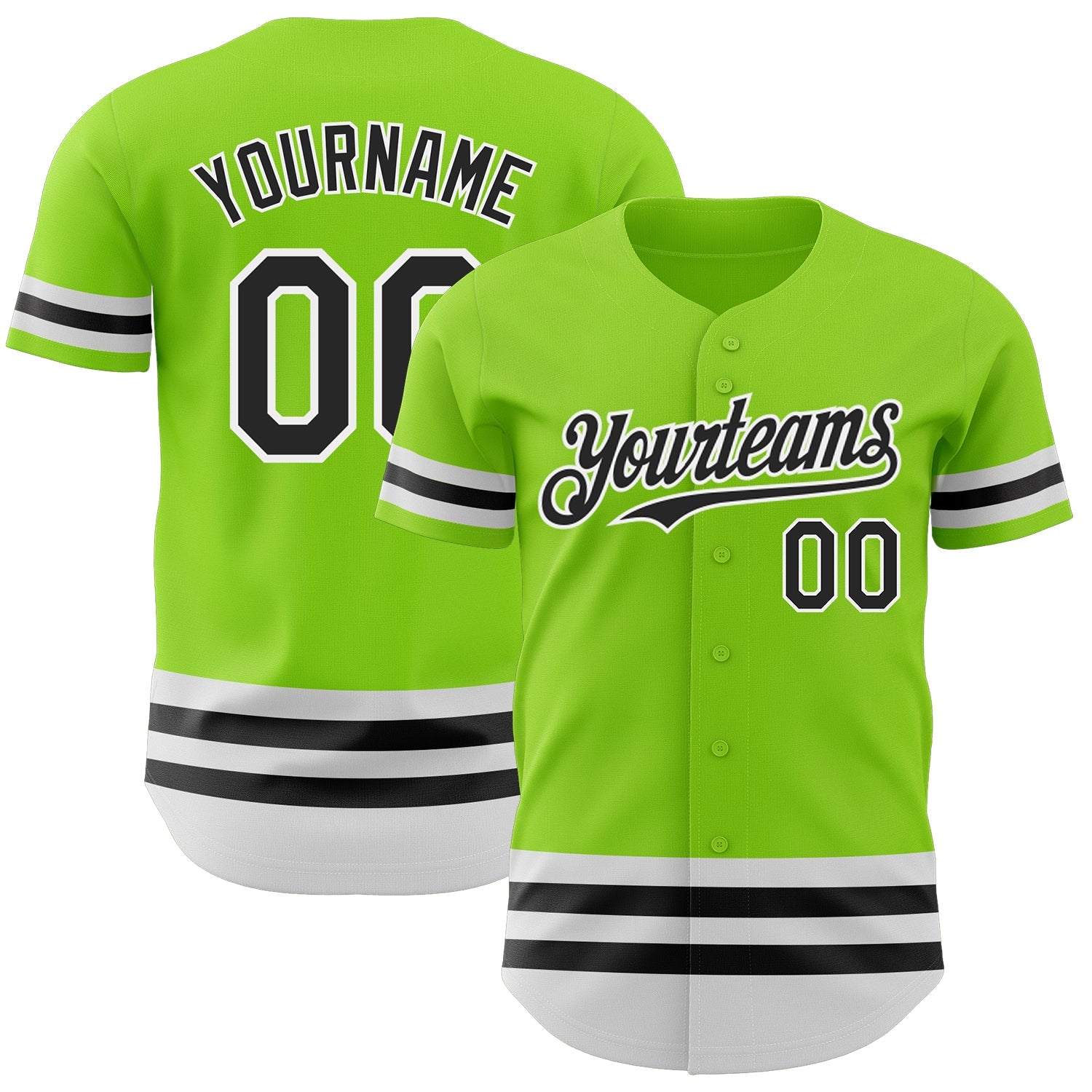 Custom Neon Green Black-White Line Authentic Baseball Jersey - Sky-Custom