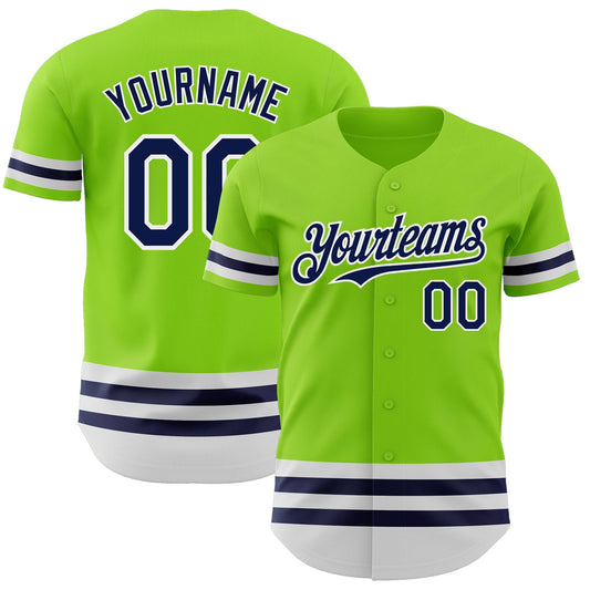 Custom Neon Green Navy-White Line Authentic Baseball Jersey - Sky-Custom
