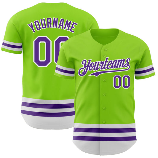 Custom Neon Green Purple-White Line Authentic Baseball Jersey - Sky-Custom