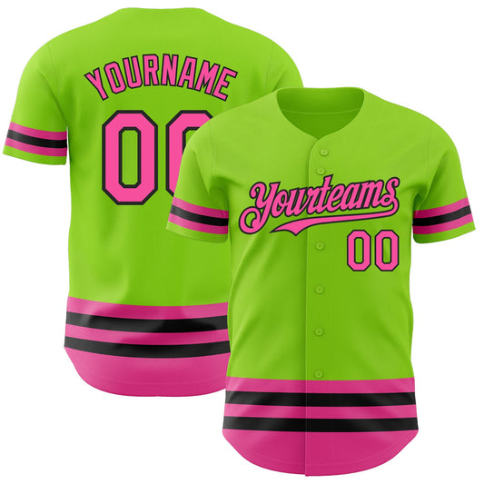 Custom Neon Green Pink-Black Line Authentic Baseball Jersey - Sky-Custom