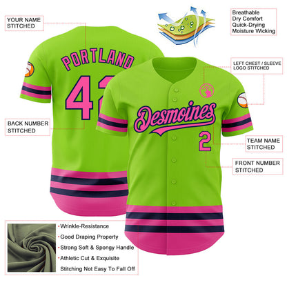 Custom Neon Green Pink-Navy Line Authentic Baseball Jersey - Sky-Custom