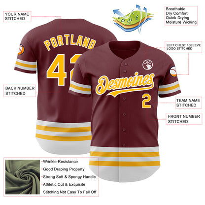 Custom Burgundy Gold-White Line Authentic Baseball Jersey - Sky-Custom