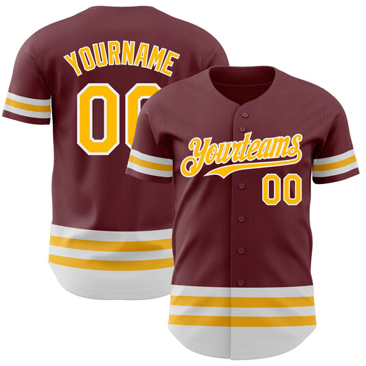 Custom Burgundy Gold-White Line Authentic Baseball Jersey - Sky-Custom