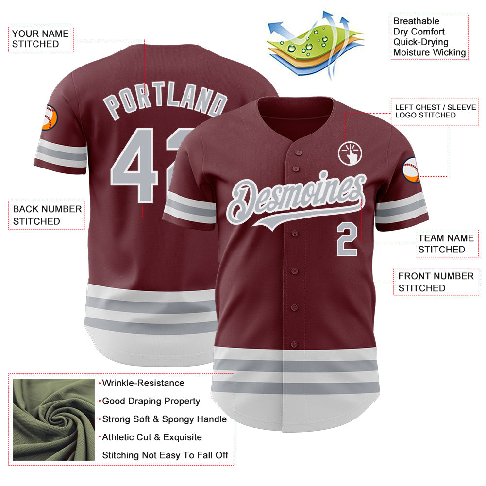 Custom Burgundy Gray-White Line Authentic Baseball Jersey - Sky-Custom
