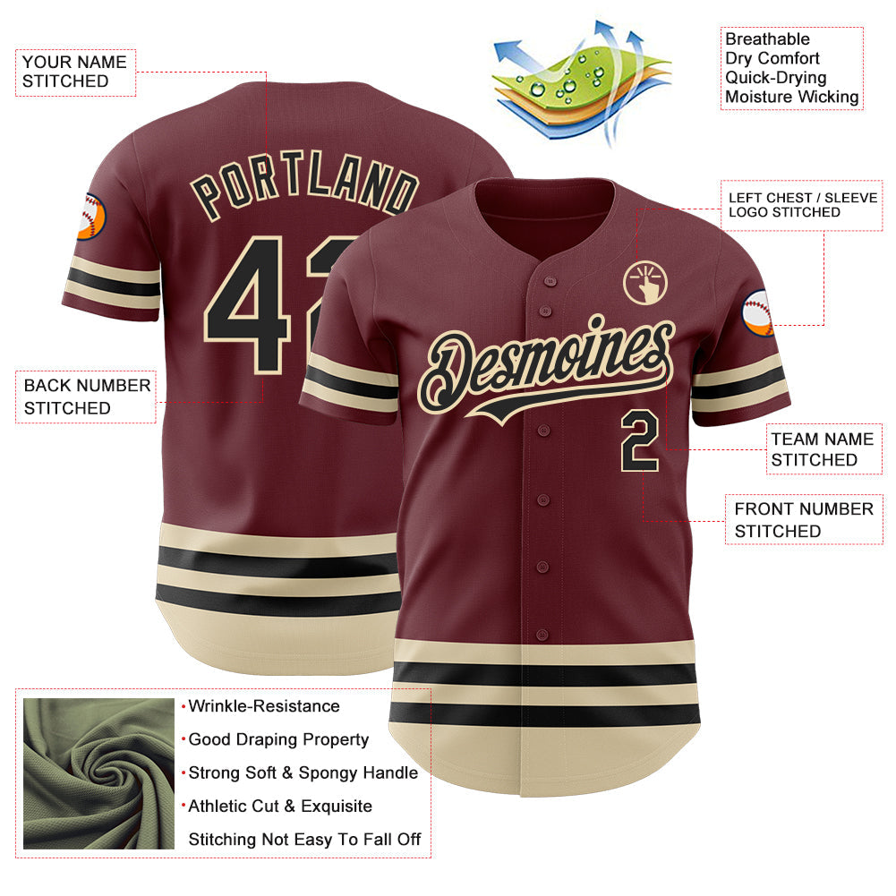 Custom Burgundy Black-Cream Line Authentic Baseball Jersey - Sky-Custom