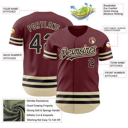 Custom Burgundy Black-Cream Line Authentic Baseball Jersey - Sky-Custom