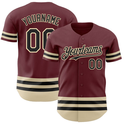 Custom Burgundy Black-Cream Line Authentic Baseball Jersey - Sky-Custom