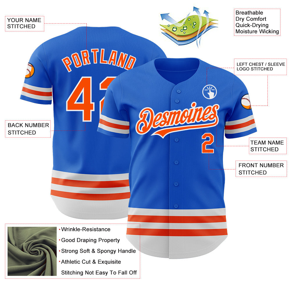 Custom Thunder Blue Orange-White Line Authentic Baseball Jersey - Sky-Custom