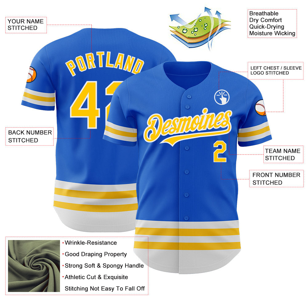 Custom Thunder Blue Yellow-White Line Authentic Baseball Jersey - Sky-Custom