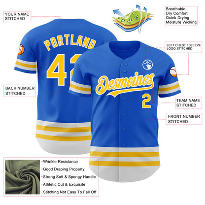 Custom Thunder Blue Yellow-White Line Authentic Baseball Jersey - Sky-Custom