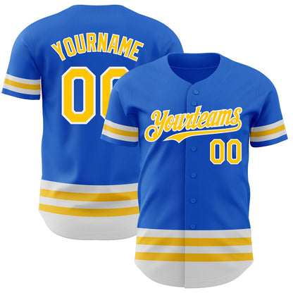 Custom Thunder Blue Yellow-White Line Authentic Baseball Jersey - Sky-Custom