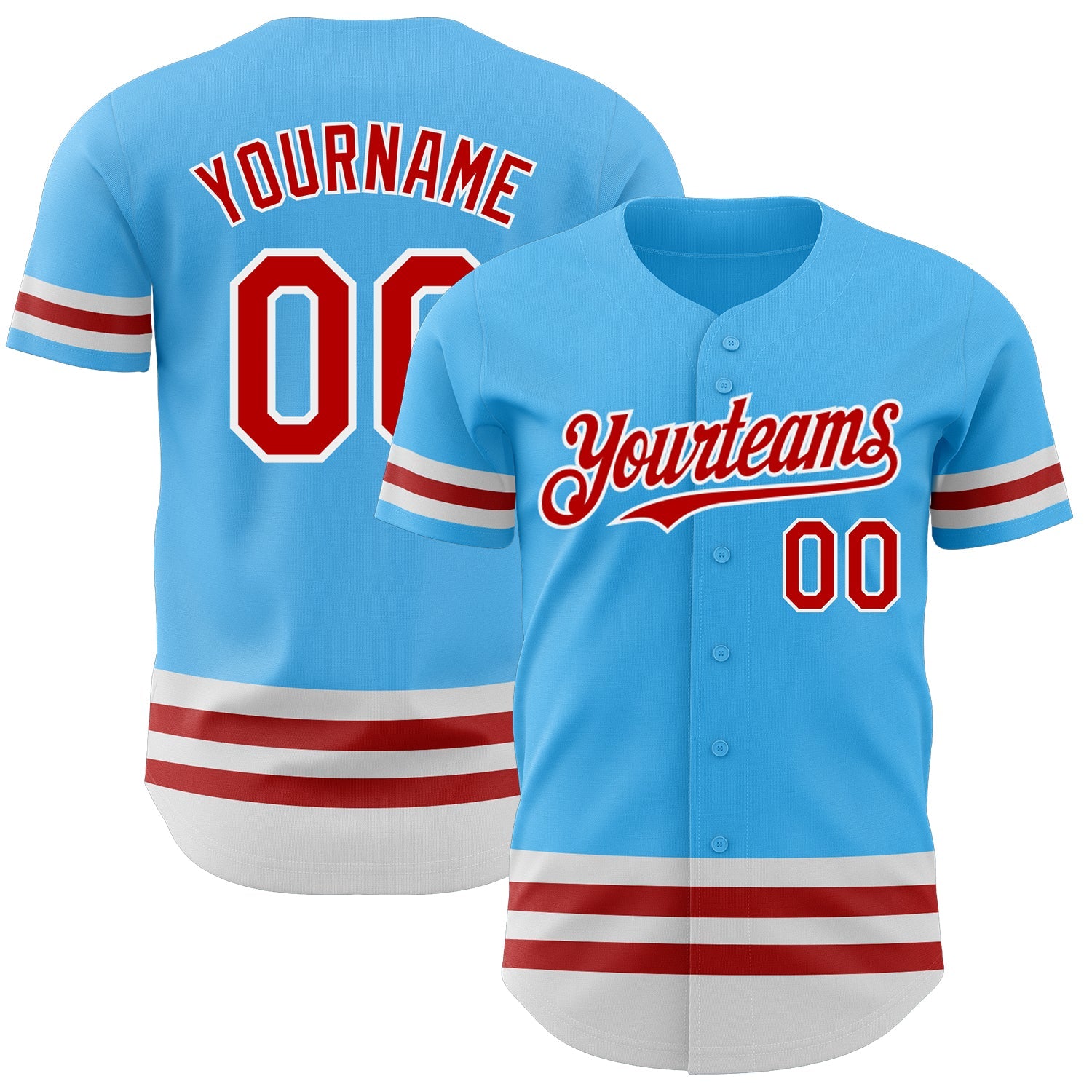 Custom Sky Blue Red-White Line Authentic Baseball Jersey - Sky-Custom