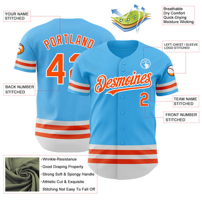 Custom Sky Blue Orange-White Line Authentic Baseball Jersey - Sky-Custom