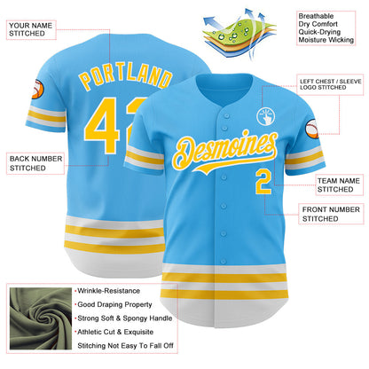 Custom Sky Blue Yellow-White Line Authentic Baseball Jersey - Sky-Custom
