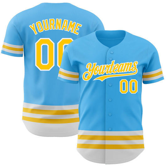Custom Sky Blue Yellow-White Line Authentic Baseball Jersey - Sky-Custom