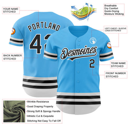 Custom Sky Blue Black-White Line Authentic Baseball Jersey - Sky-Custom