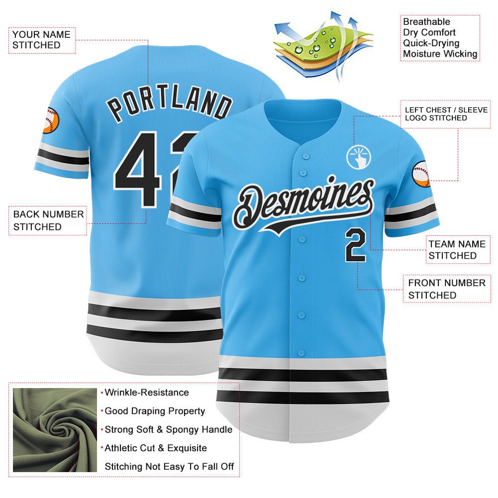 Custom Sky Blue Black-White Line Authentic Baseball Jersey - Sky-Custom