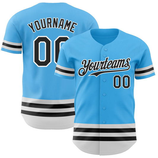 Custom Sky Blue Black-White Line Authentic Baseball Jersey - Sky-Custom