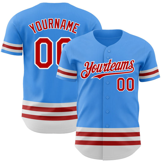Custom Electric Blue Red-White Line Authentic Baseball Jersey - Sky-Custom