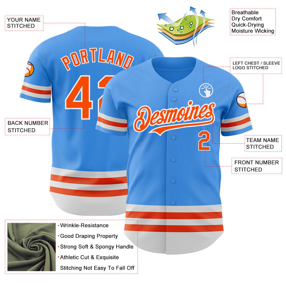 Custom Electric Blue Orange-White Line Authentic Baseball Jersey - Sky-Custom