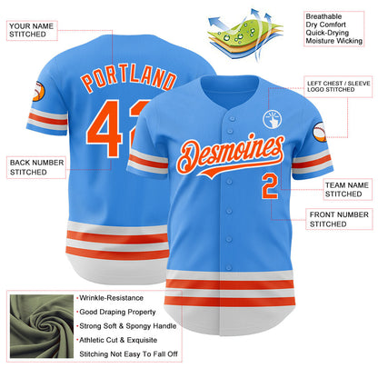 Custom Electric Blue Orange-White Line Authentic Baseball Jersey - Sky-Custom
